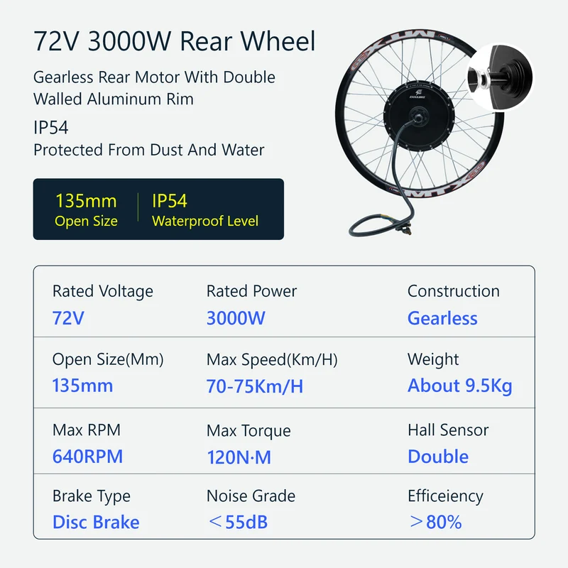 eSoulbike™ 72V 3000W High Power Rear Hub Ebike Conversion Kit