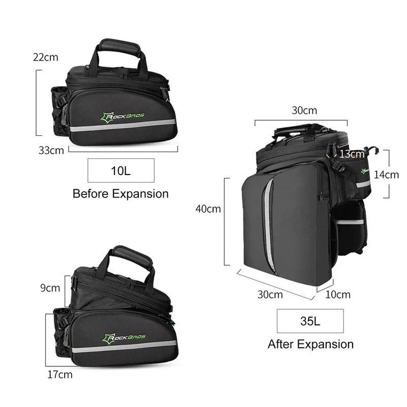 ROCKBROS Fahrrad Gepäckträgertasche 17–35 L – Wasserdicht mit Regenschutz