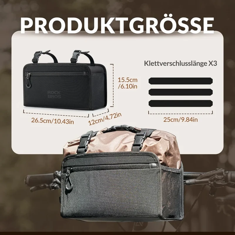 ROCKBROS Wasserdichte Lenkertasche 5,5 L – Abnehmbarer Fahrradkorb