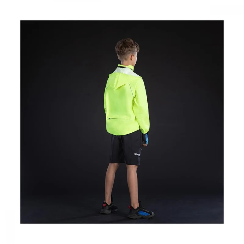 Chiba Regenjacke Rain Kids neongelb Größe S - wasserdichte Kinder-Fahrradjacke mit reflektierenden Elementen, atmungsaktiv, winddicht, leicht und kompakt verstaubar