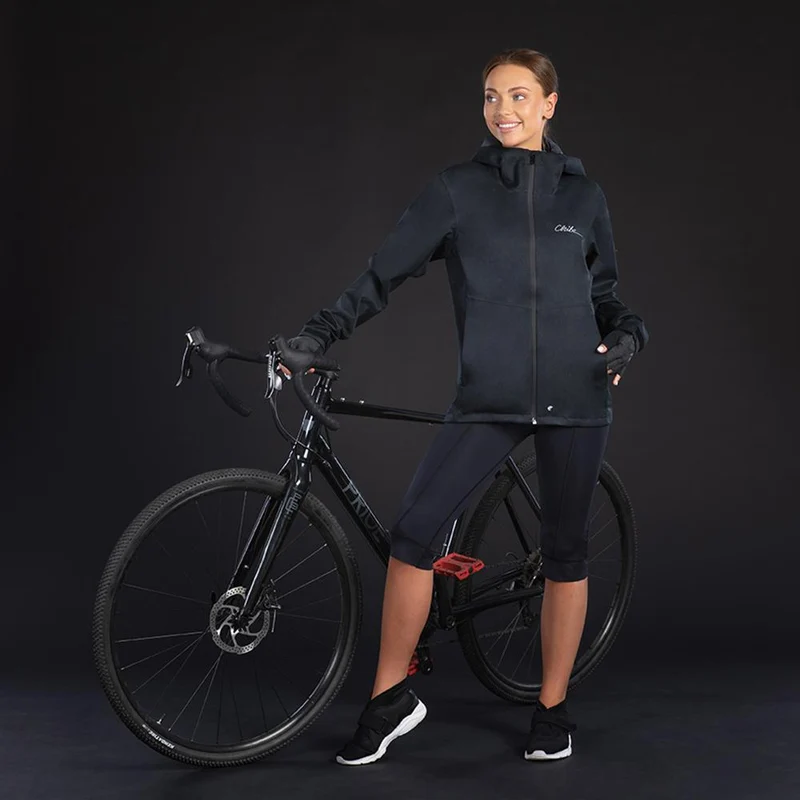 CHIBA Rainjacket Damen - wasserdicht, winddicht, atmungsaktiv, reflektierendes Logo, Größe S, schwarz