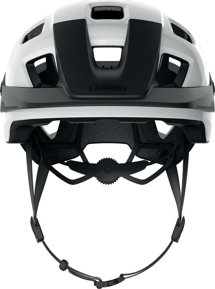 ABUS Fahrradhelm MoTrip shiny white M 54-58 Zentimeter - MTB-Helm mit In-Mold, Zoom Spin Verstellsystem, Visier und hoher Schutzpassform