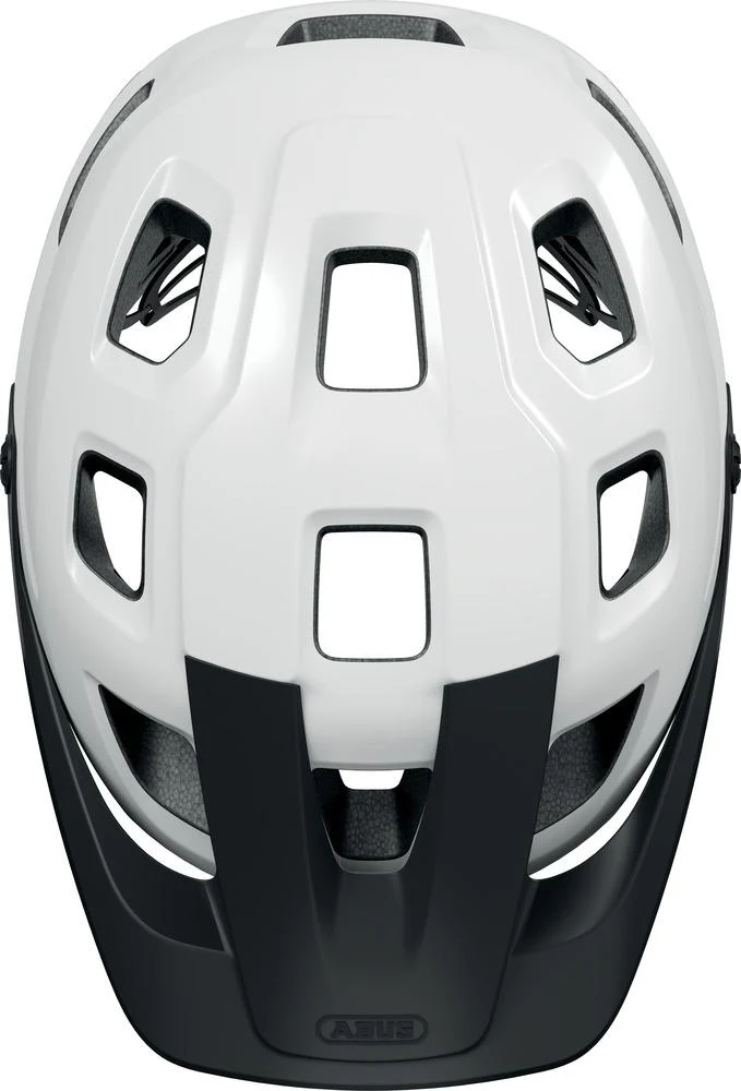 ABUS Fahrradhelm MoTrip shiny white M 54-58 Zentimeter - MTB-Helm mit In-Mold, Zoom Spin Verstellsystem, Visier und hoher Schutzpassform