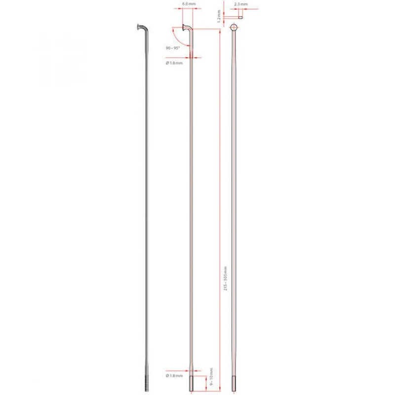DT Swiss Speiche Aero Speed 1.8 / 1.2 278 mm schwarz - aerodynamische Laufradspeiche