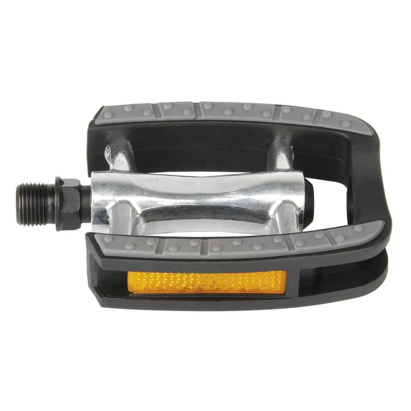 M-WAVE Steady-C Antirutschpedale 1 Paar silber-schwarz - Aluminiumkörper mit Thermokunststoffkäfig, CrMo-Achse 9/16\", gedichtete Kugellager, Trittfläche 95x80 mm, Antirutschauflage, Reflektoren, StVZO zugelassen