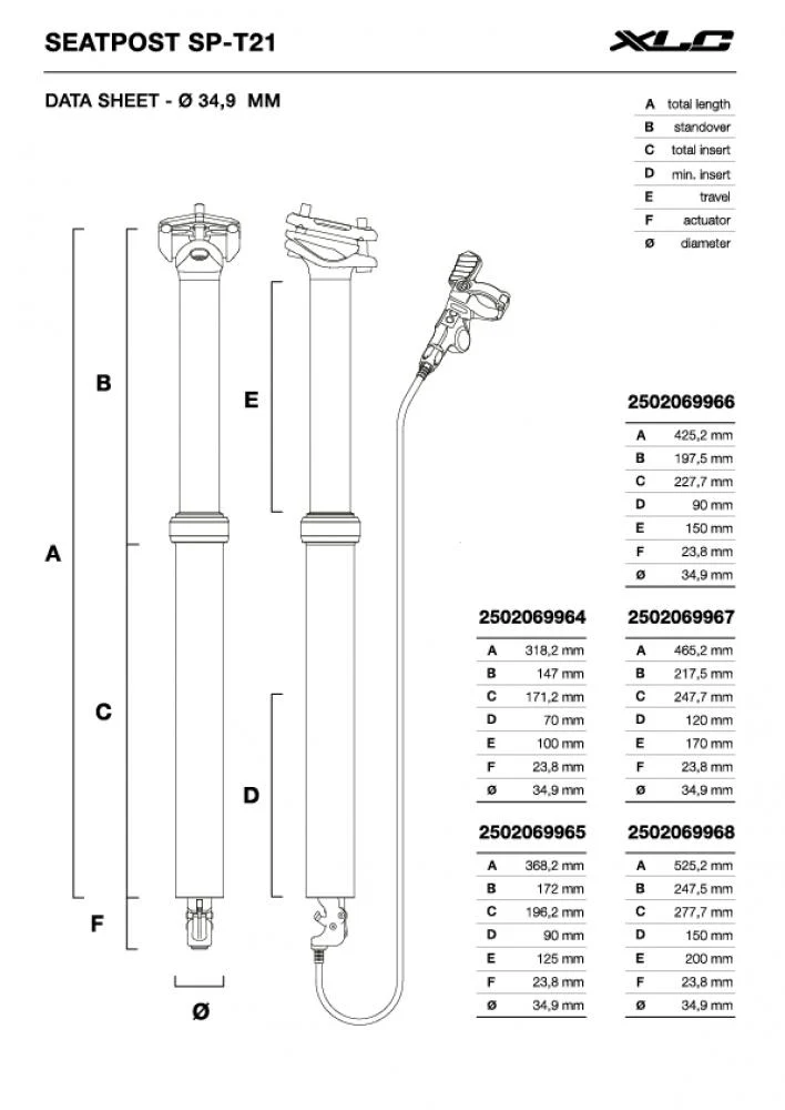 XLC Dropperpost SP-T21 Sattelstütze Ø 34,9 mm 342 mm schwarz - 100 mm Hub, interne Zugführung (ICR)