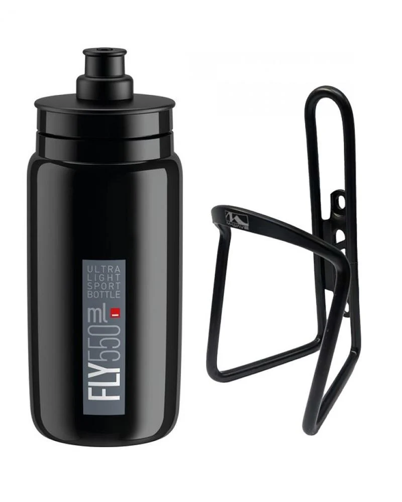Elite Trinkflasche schwarz grau M-Wave Flaschenhalter schwarz