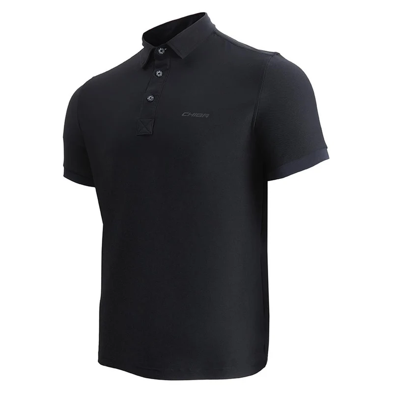 CHIBA Polo Shirt Herren - atmungsaktiv, kurzarm, schwarz, Größe M
