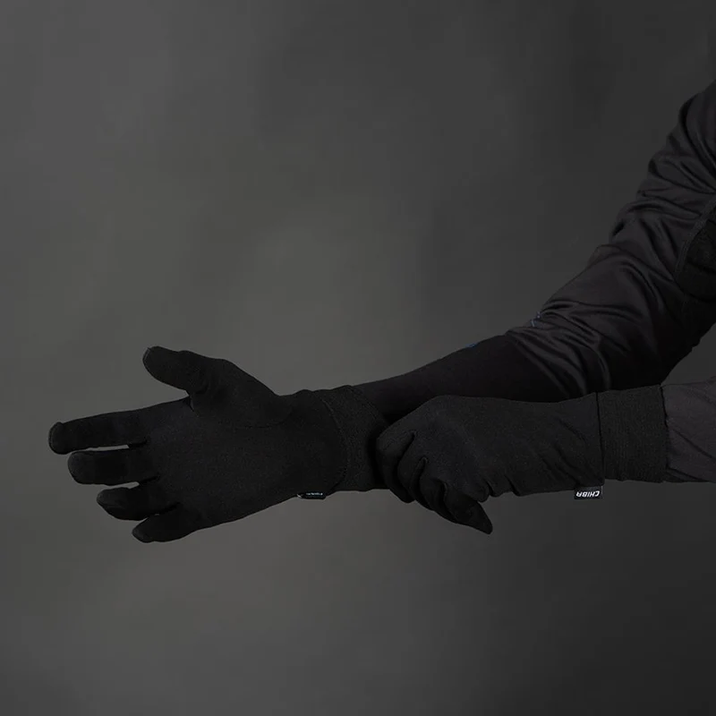 CHIBA Seiden Handschuh - Unterziehhandschuh, schwarz, Größe M, Touchfinger, 46 g