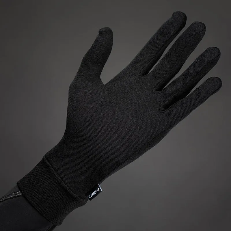 CHIBA Seiden Handschuh - Unterziehhandschuh, schwarz, Größe M, Touchfinger, 46 g