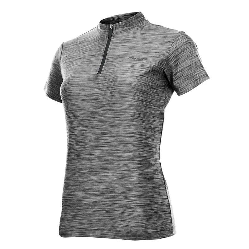 CHIBA Lady Melange Shirt - Radtrikot hellgrau, atmungsaktiv, 3 Rückentaschen, XL
