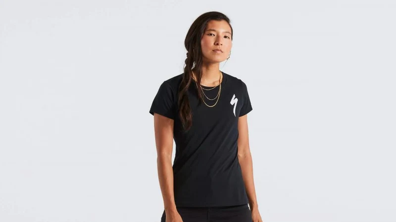 Damen T-Shirt mit Logo - Kurzarm Schwarz Größe XS - Bekleidung